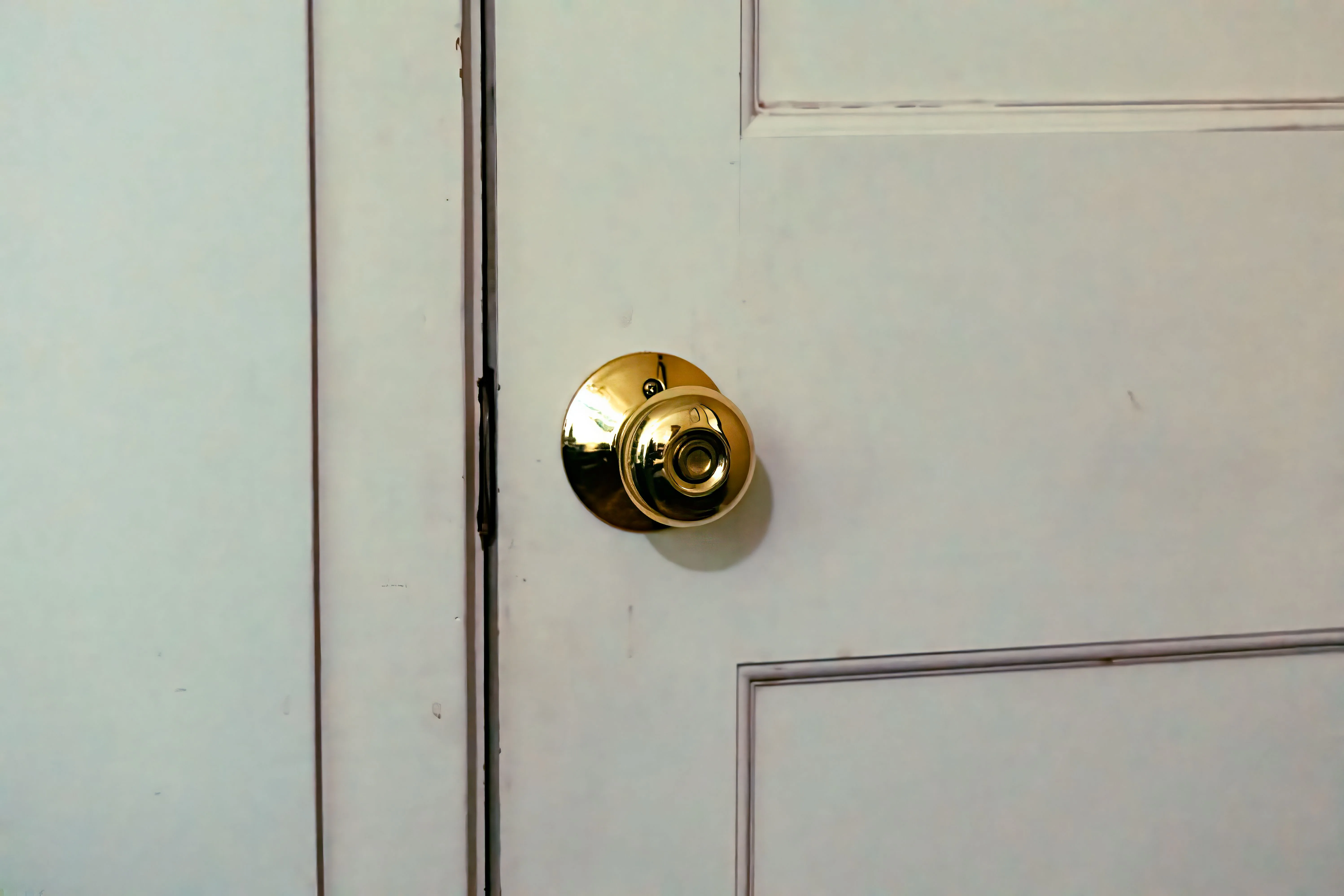 Classic white interior door with a brass knob, representative of a residential hinged door